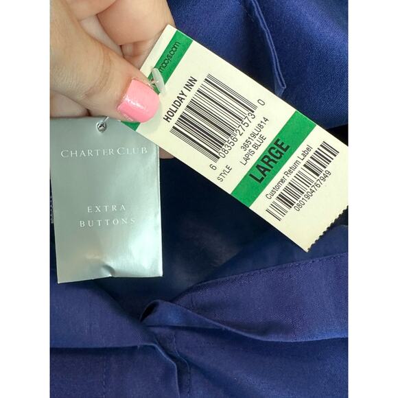 Charter Club lapis blue 3/4 sleeves button collard blouse size large - Picture 5 of 14